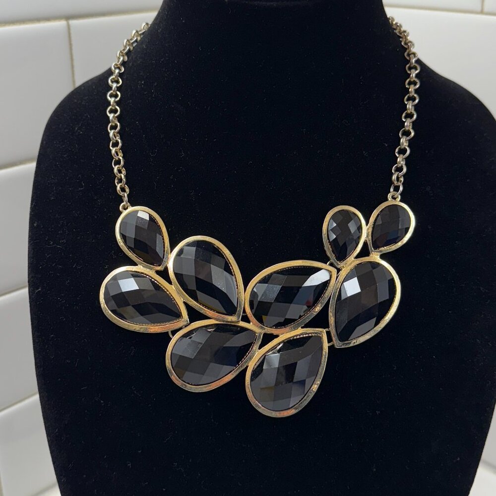 Black Faceted Bead Statement Necklace